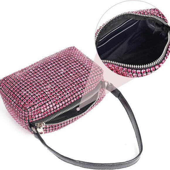 Elegant Rhinestone Evening Bag for Women - Sparkling Pink Crossbody Purse - Picture 7 of 7